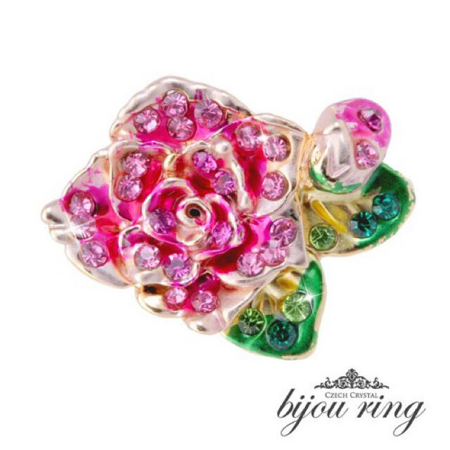【ビジューリング】鮮やかなバラがポイント薔薇Lサイズ14号15号16号 レディースのアクセサリー(リング(指輪))の商品写真