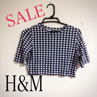 エイチアンドエム(H&M)の【美品】H&M★ショート丈★トップス★五分丈★チェック★Sサイズ(Tシャツ(長袖/七分))