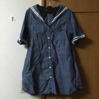 ダブルクローゼット(w closet)のセーラー風デニムワンピ(ミニワンピース)