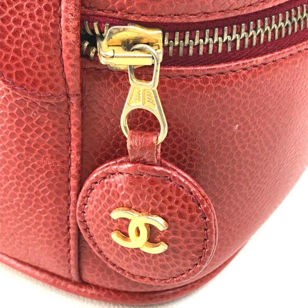 シャネル CHANEL 横型 化粧ポーチ CC ココマーク ハンドバッグ バニティバッグ キャビアスキン レッド×ゴールド金具