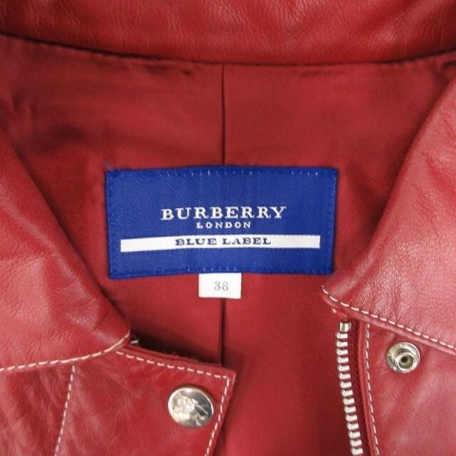 バーバリーブルーレーベル レザージャケット 革ジャン 羊革 38 M 赤■EC