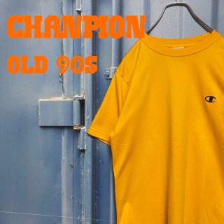 チャンピオン(Champion)の90s チャンピオン Tシャツ イエロー old ワンポイント 刺繍ロゴ 古着(Tシャツ/カットソー(半袖/袖なし))