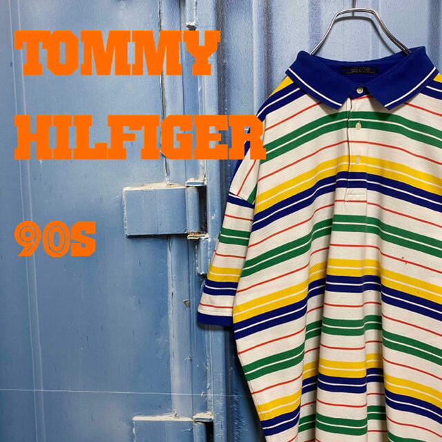 90s トミーヒルフィガー ゴルフ ポロシャツ マルチカラー 刺繍ロゴ