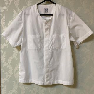 サンシー(SUNSEA)のSUNSEA ノーカラー半袖シャツ　SIZE3 ホワイト(シャツ)