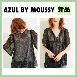 アズールバイマウジー(AZUL by moussy)のアズール　トップス　マウジー　ブラウス　半袖　黒　シースルー　韓国　韓国風　人気(シャツ/ブラウス(半袖/袖なし))