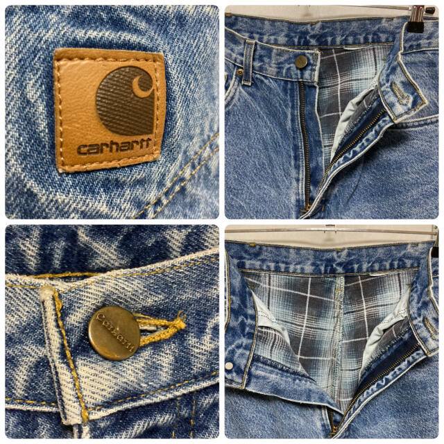 carhartt(カーハート)のCarhartt カーハート 革ロゴ ストレート デニムパンツ インディゴブルー メンズのパンツ(デニム/ジーンズ)の商品写真