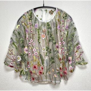 アメリヴィンテージ(Ameri VINTAGE)のAmeri 植物柄　シースルートップス(カットソー(半袖/袖なし))