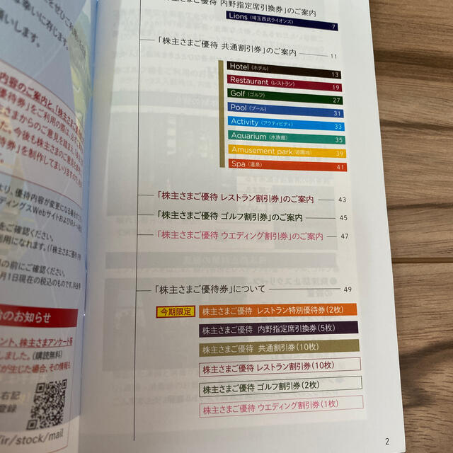 埼玉西武ライオンズ(サイタマセイブライオンズ)の西武ホールディングス 株主優待冊子1冊 チケットの優待券/割引券(ショッピング)の商品写真