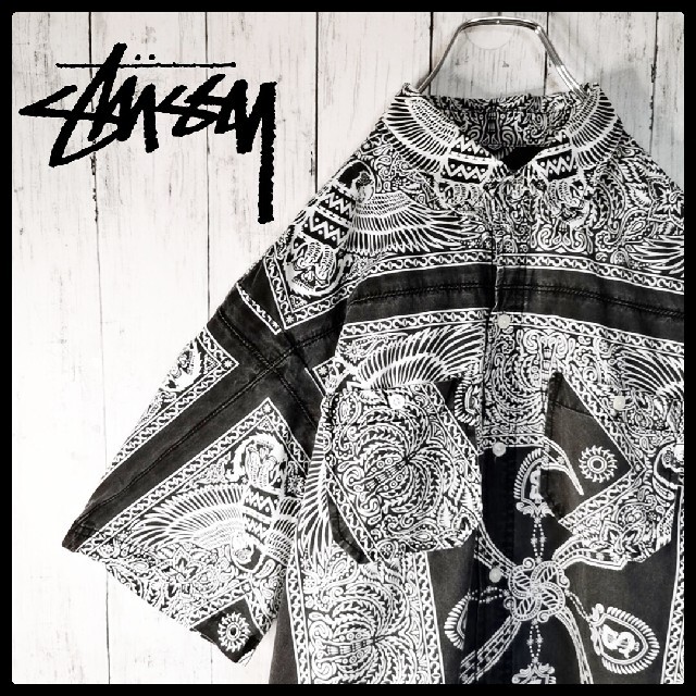 【ペイズリー柄】STUSSY　ステューシー　モノトーン　総柄シャツ　入手困難