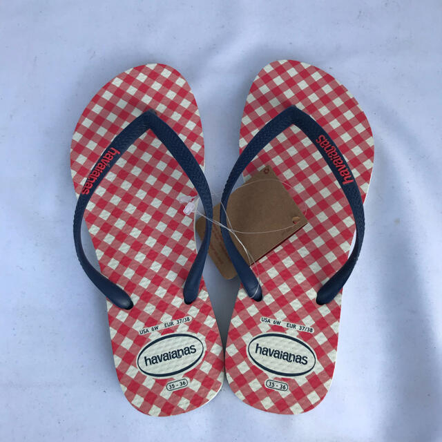 havaianas(ハワイアナス)のハワイアナス　チェック柄　ビーチサンダル　35/36 レッド×ホワイト レディースの靴/シューズ(ビーチサンダル)の商品写真