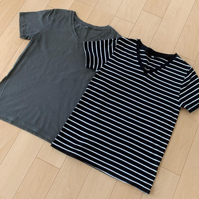 しまむら(シマムラ)のしまむら Tシャツ Vネック ボーダー２枚セット Mサイズ レディースのトップス(Tシャツ(半袖/袖なし))の商品写真