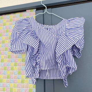 ザラキッズ(ZARA KIDS)の【ZARA】フリルストライプブラウス　116cm(ブラウス)