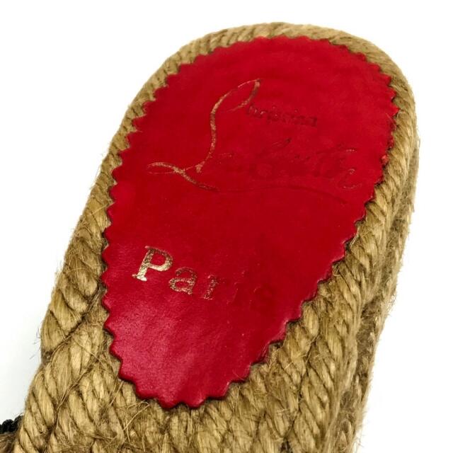 Christian Louboutin(クリスチャンルブタン)のクリスチャンルブタン リボン ミュールサンダル ウェッジソール　麻　グリーン レディースの靴/シューズ(サンダル)の商品写真