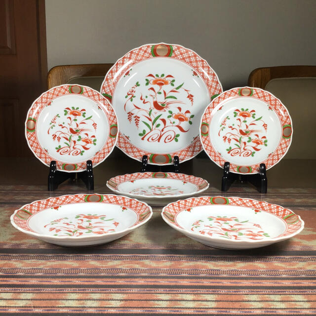 たち吉 『赤呉須花鳥』 赤絵金彩 中皿 5枚 大皿 食器