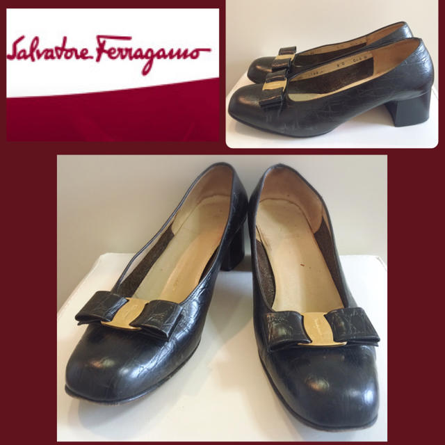 Salvatore Ferragamo(サルヴァトーレフェラガモ)の希少サイズ♡フェラガモ♡定番ヴァラ♡ブラックレザー パンプス♡ レディースの靴/シューズ(ハイヒール/パンプス)の商品写真