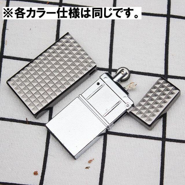 C413 Chequered オイルライター シルバー/銀 チェック スタッズ メンズのファッション小物(タバコグッズ)の商品写真