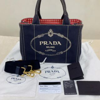 PRADA カナパ　ギンガムチェック　ネイビー