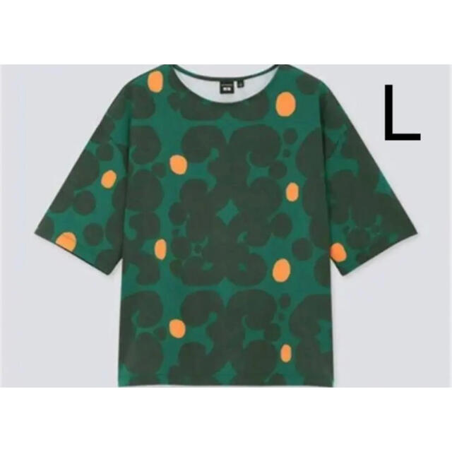 marimekko(マリメッコ)の日本未発売★marimekko × uniqlo Tシャツ　緑　L ケイダス レディースのトップス(Tシャツ(半袖/袖なし))の商品写真