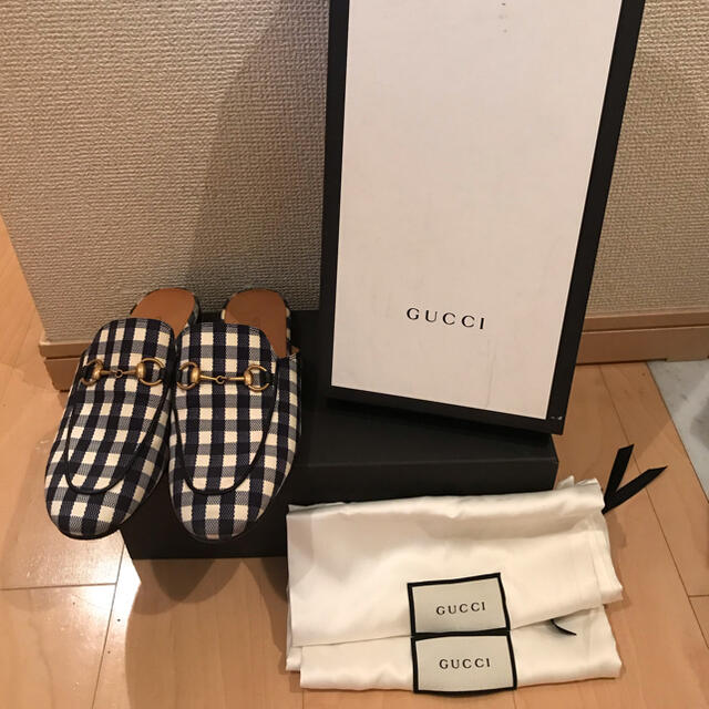 Gucci(グッチ)のGUCCI グッチ　ギンガムチェック　ヨンアとお揃い　スリッポン　箱　保存袋あり レディースの靴/シューズ(スリッポン/モカシン)の商品写真