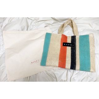 マルニ(Marni)のMARNI マルニマーケット　ストライプストロー　カナパバック　最終値下げ(かごバッグ/ストローバッグ)