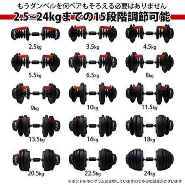 可変式ダンベル 24kg×2個セット筋トレ 15段階調節 アジャスタブルダンベル スポーツ/アウトドアのトレーニング/エクササイズ(トレーニング用品)の商品写真