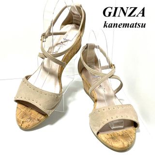 ギンザカネマツ(GINZA Kanematsu)の【美品❗️】銀座かねまつ　スエード　スタッズ　アンクルストラップ　ヒールサンダル(サンダル)