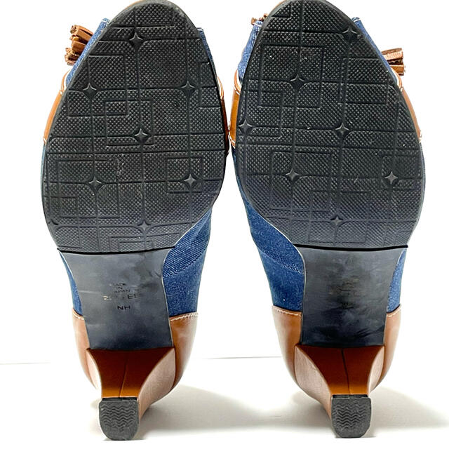 DIANA(ダイアナ)の【超美品❗️】DIANA デニム　レザー　オープントゥパンプス　ヒール　22.5 レディースの靴/シューズ(ハイヒール/パンプス)の商品写真