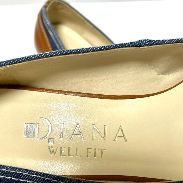 DIANA(ダイアナ)の【超美品❗️】DIANA デニム　レザー　オープントゥパンプス　ヒール　22.5 レディースの靴/シューズ(ハイヒール/パンプス)の商品写真