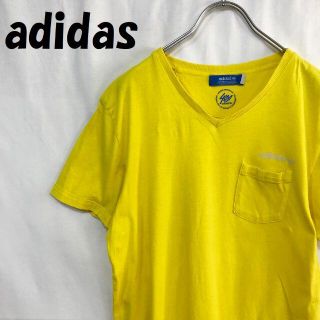 アディダス(adidas)の【人気】アディダス 半袖 Vネック Tシャツ 綿100％ イエロー サイズL(Tシャツ/カットソー(半袖/袖なし))