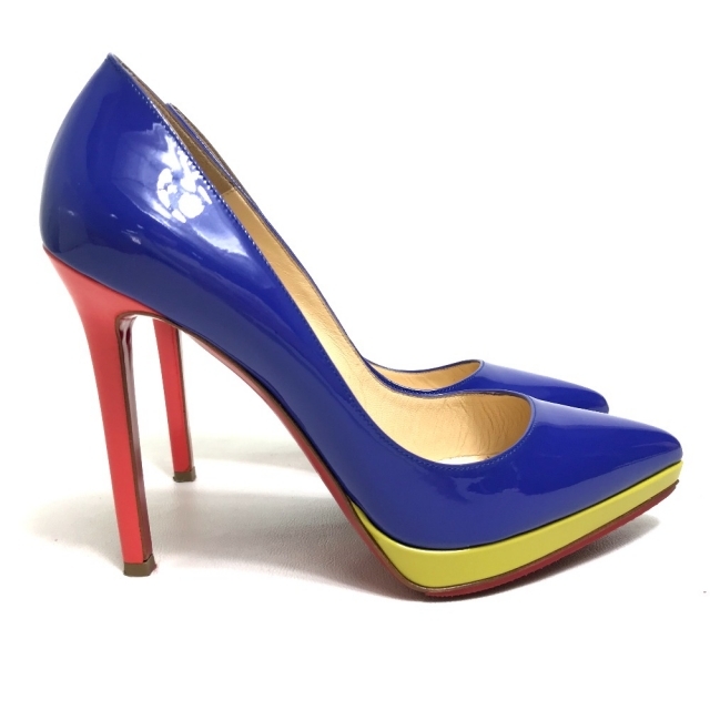 Christian Louboutin(クリスチャンルブタン)のクリスチャンルブタン Christian Louboutin トリコロール 1110971 エナメル パンプス パテントレザー ブルー×レッド×イエロー 美品 レディースの靴/シューズ(ハイヒール/パンプス)の商品写真