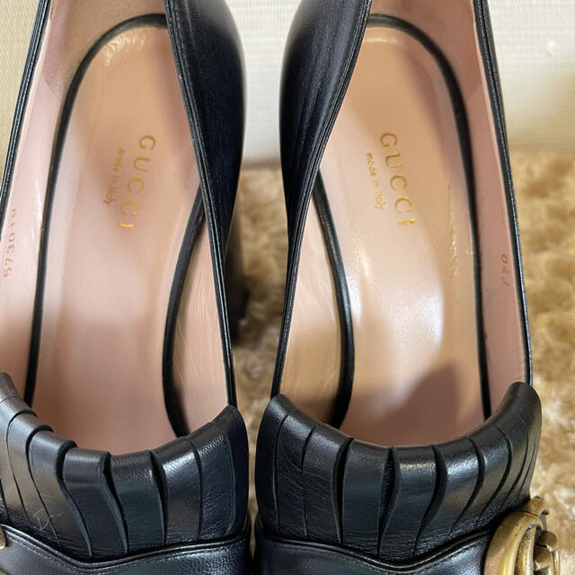 Gucci(グッチ)のグッチ　マーモント　レザー　ヒール　ローファー　パンプス　ブラック　37 レディースの靴/シューズ(ハイヒール/パンプス)の商品写真