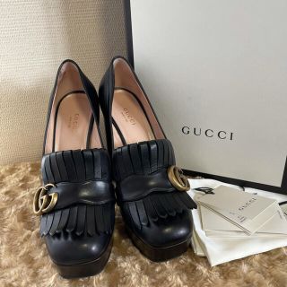 グッチ(Gucci)のグッチ　マーモント　レザー　ヒール　ローファー　パンプス　ブラック　37(ハイヒール/パンプス)