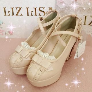 リズリサ(LIZ LISA)の☆リズリサLIZLISA☆レース＆リボン付☆編み上げデザインパンプス☆新品ピンク(ハイヒール/パンプス)