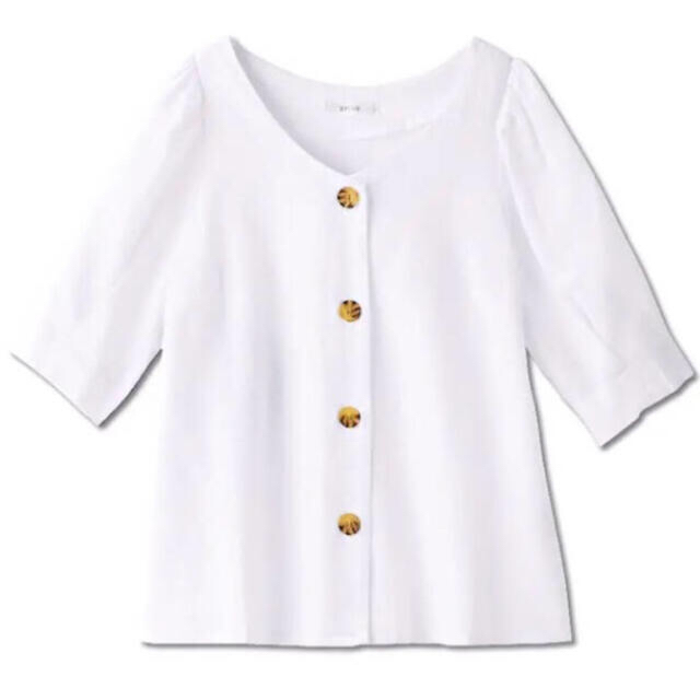 しまむら(シマムラ)のリネンシャツ　ホワイト　白　2PINK レディースのトップス(シャツ/ブラウス(半袖/袖なし))の商品写真
