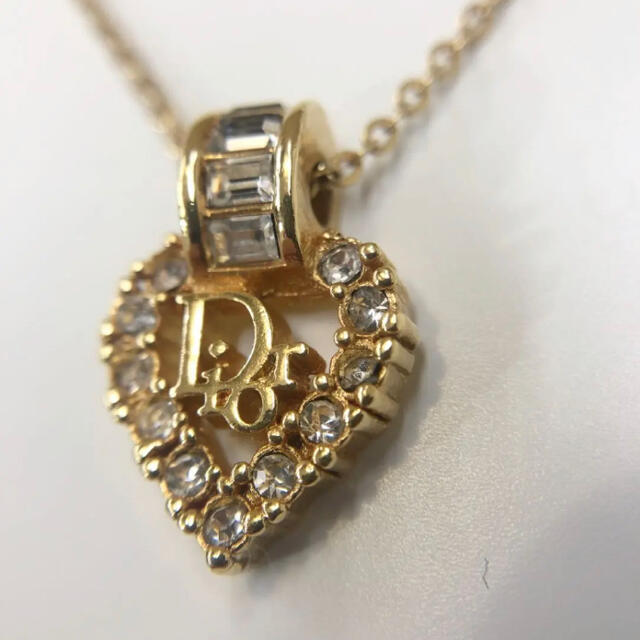 美品 Christian Dior ハート ラインストーン ロゴ ネックレス 美品 Christian Dior ハート ラインストーン ロゴ ネックレス