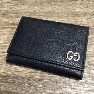 グッチ(Gucci)の美品　グッチ　カードケース　名刺入れ　レザー　ネイビー(名刺入れ/定期入れ)