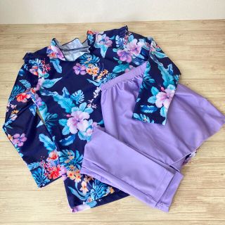 キッズ 水着　130-140 ラッシュガード　スカートつきレギンスパンツ　紫(水着)