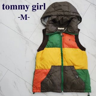 トミーガール(tommy girl)のTommy girl　ダウンベスト　マルチカラー　M　ロゴ刺繍　レディース　服(ダウンベスト)