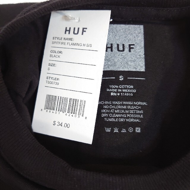 HUF(ハフ)の【S】HUF ハフ/半袖Tシャツ/SPITFIRE FLAMING H SS/黒 メンズのトップス(Tシャツ/カットソー(半袖/袖なし))の商品写真