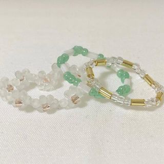 ディーホリック(dholic)のハンドメイド　ビーズリング３点セット💙おまけリング付き(リング)