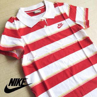 ナイキ(NIKE)の新品 Lサイズ NIKE ナイキ マルチボーダー 半袖ポロシャツ 白×赤(ポロシャツ)
