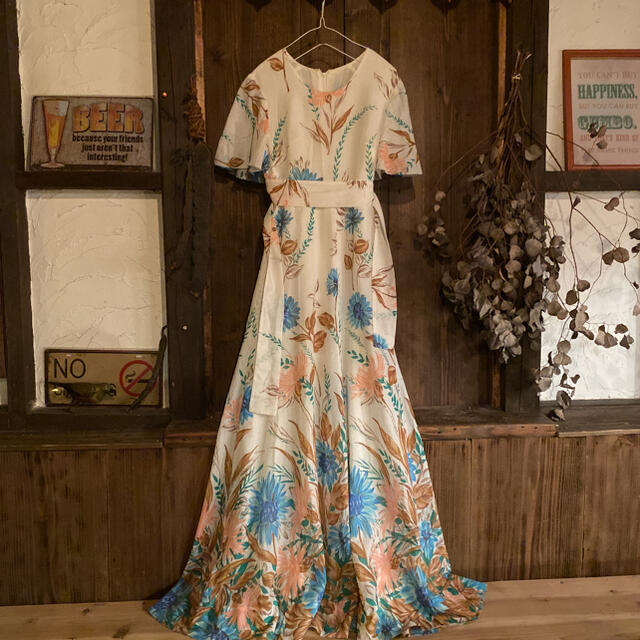 ＊70's vintage＊cotton flowerフレアロングワンピース