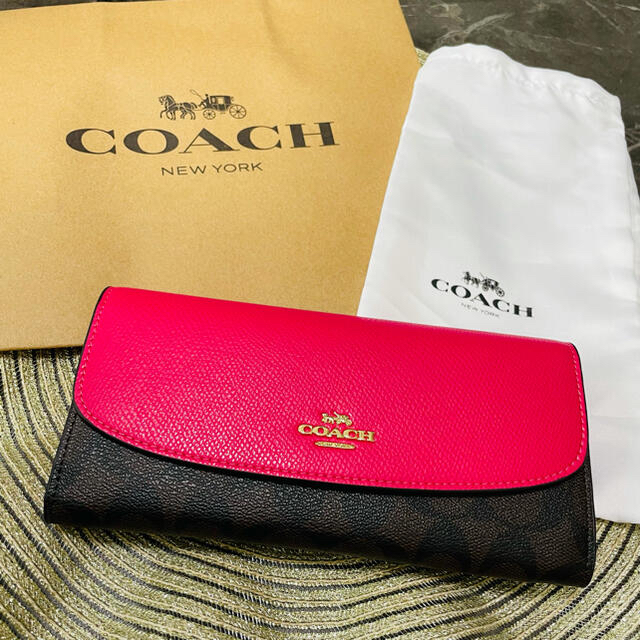 《 新品未使用 》coach 長財布 ピンク×ブラウン 保存袋付き