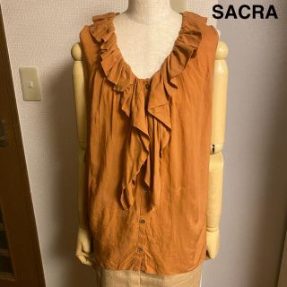 サクラ(SACRA)の【SACRA】サクラ　Aライン　ノースリーブ　オレンジ　フリルブラウス(シャツ/ブラウス(半袖/袖なし))