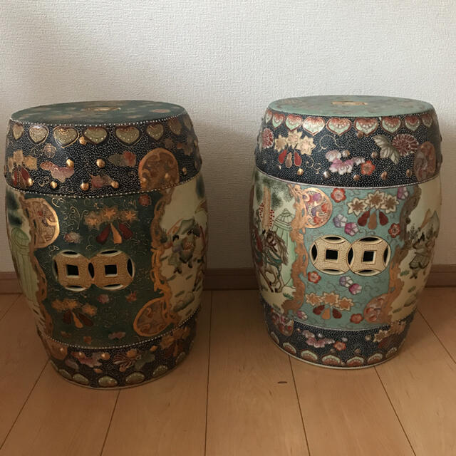 旧家蔵出 中国美術 古美術 清時代 陶器 鼓風 置物 庭 花台 飾台 骨董品