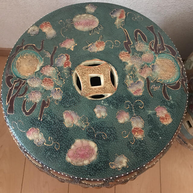 旧家蔵出 中国美術 古美術 清時代 陶器 鼓風 置物 庭 花台 飾台 骨董品