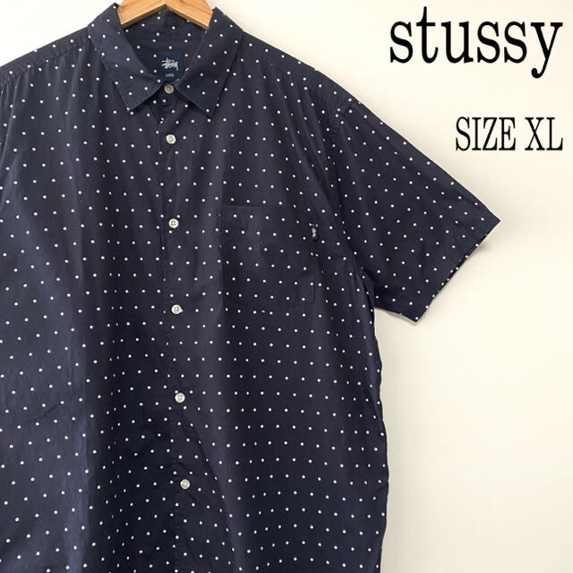 stussy ステューシー 半袖 ドット柄 総柄 柄シャツ ネイビー XL