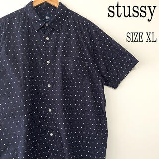 ステューシー(STUSSY)のstussy ステューシー 半袖 ドット柄 総柄 柄シャツ ネイビー XL(シャツ)