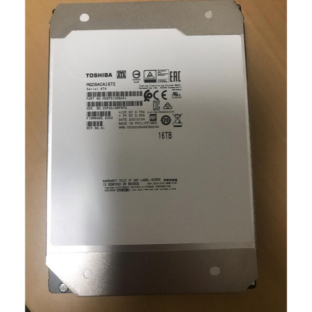 PC/タブレット東芝　16TB3.5HDD MG08ACA16TE