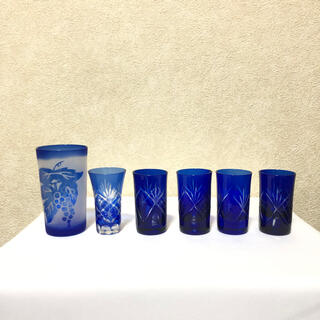 切子グラス　グラス　ぶどう　青　6点セット(グラス/カップ)